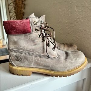 Timberland 6” Premium Boots Grey Burgundy Distressed Leather Workwear
